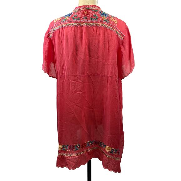 Johny Was Mikones Tunic Top Coral Floral Embroidered Size XL - Picture 4 of 10